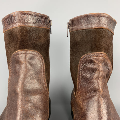DSQUARED2 Taille 12 Bottes en cuir marron avec fermeture éclair latérale et coutures en détresse