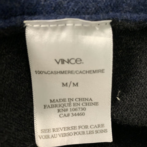 VINCE Size M Navy &  Charcoal Color Block Cashmere V-Neck Sweater