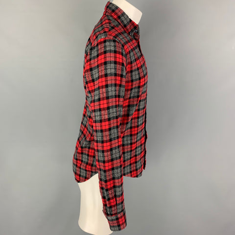 SCOTCH AND SODA Size M Red Grey Plaid Cotton Button Up Long Sleeve Shirt