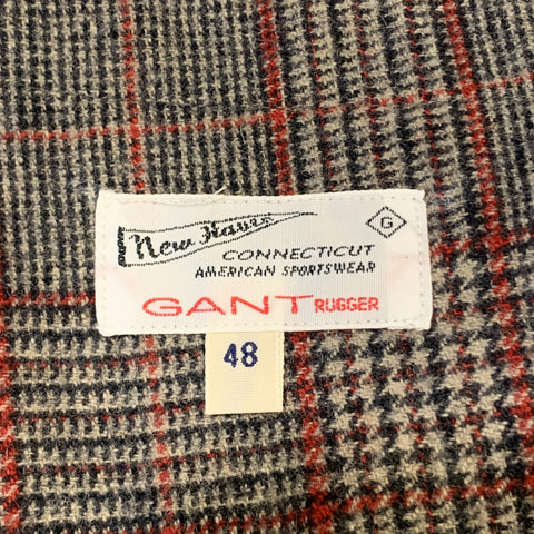 GANT RUGGER Size 38 Gray & Red Plaid Wool / Polyester Notch Lapel Sport Coat