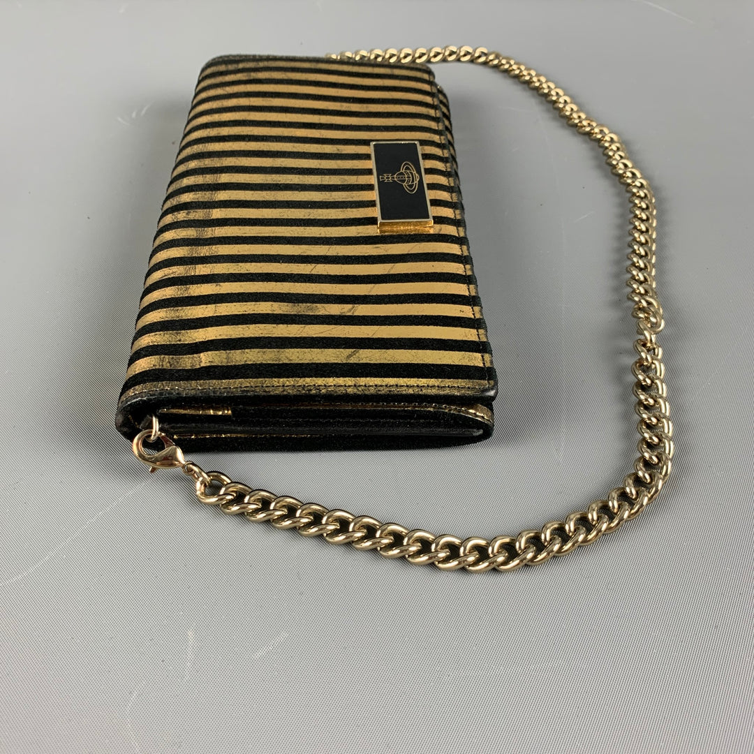 VIVIENNE WESTWOOD Gold Black Stripe Leather Wallet Handbag