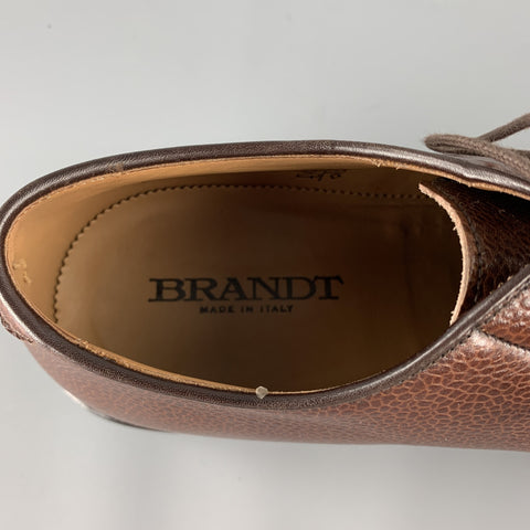 BRANDT Size 8.5 Brown Pebble Grain Leather Lace Up Shoes