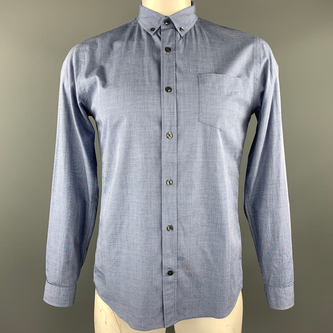 VINCE Size M Blue Cotton Button Down Long Sleeve Shirt
