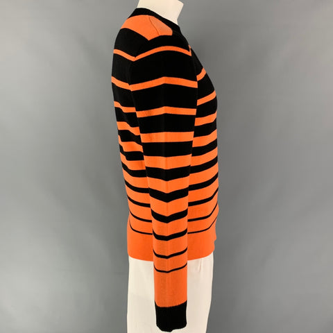 PACO RABANNE Size XL Orange & Black Stripe Wool Blend Pullover