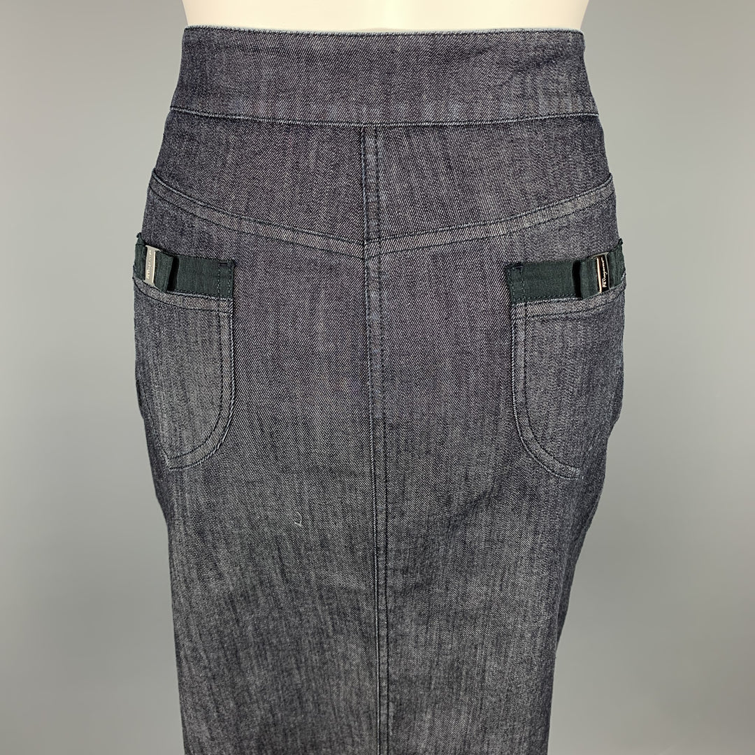 SALVATORE FERRAGAMO Size 10 Blue Denim Single Pleat Zip Fly Skirt