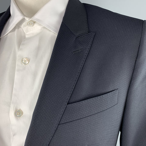 DOLCE & GABBANA Size 42 Navy Nailhead Wool Peak Lapel Sport Coat