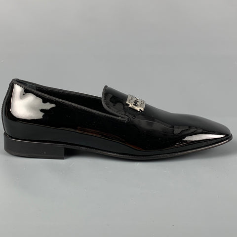 JOHN RICHMOND Size 9.5 Black Leather Slip On Razor Belt Loafers