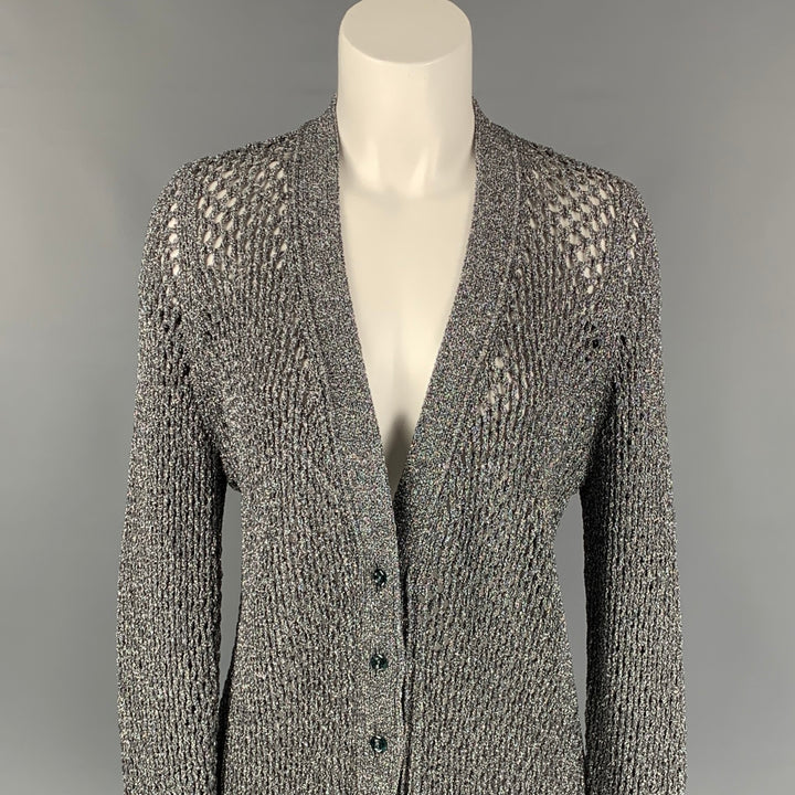 MARC JACOBS 2018 Size M Silver Nylon Metallic Knitted Cardigan