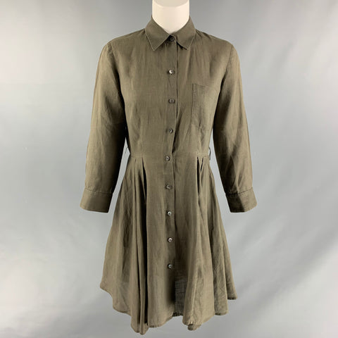 THEORY Size 2 Olive Ramie Solid Shirt dress