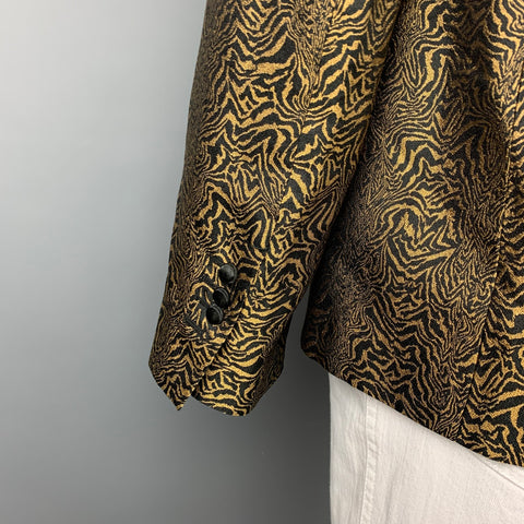 ROBERTO CAVALLI Size 44 Black & Gold Jacquard Silk Sport Coat