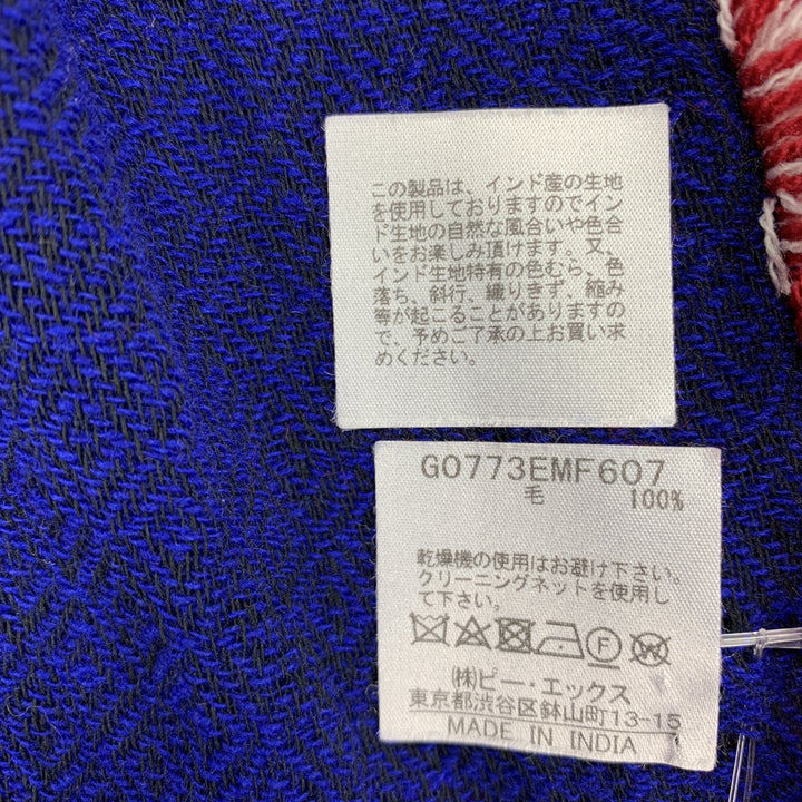 Blue & Red Print Wool Knit Fringe Scarf