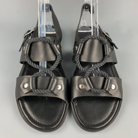 RALPH LAUREN Size 9 Black Leather & Rope Gladiator Sandals
