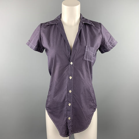 HAZEL BROWN Taille 2 Chemise à manches courtes en coton à point contrasté violet