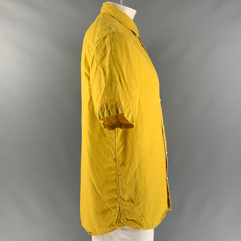 SCOTCH AND SODA Size XL Mustard Solid Linen Button Up Short Sleeve Shirt