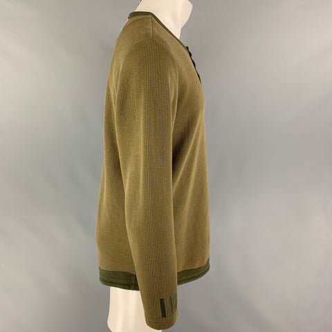 ADIDAS Size M Olive Green Waffle Knit Cotton Henley T-shirt