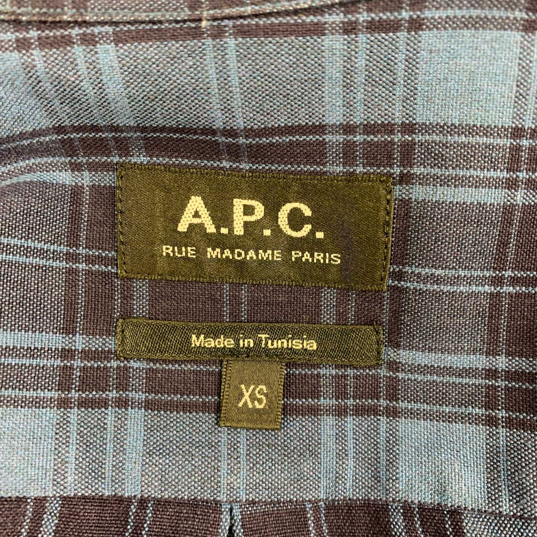 APC Taille XS Chemise à manches longues boutonnée en coton à carreaux bleu marine