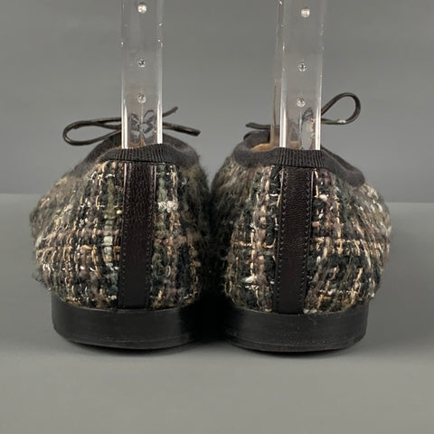 CHANEL Talla 5.5 Bailarinas Boucle Marrón Negro