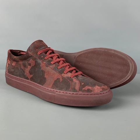 COMMON PROJECTS Size 10 Red Camouflage Suede Low Top Achilles Sneakers