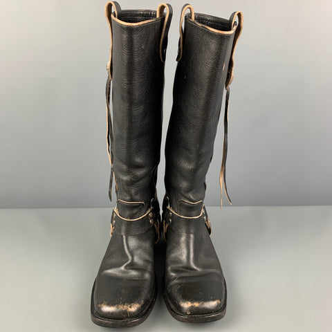 BALENCIAGA Size 9.5 Black Leather Distressed Western Boots