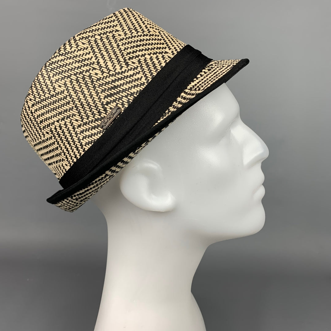SUN 'N' SAND Black & White Woven Raffia Fedora Hat