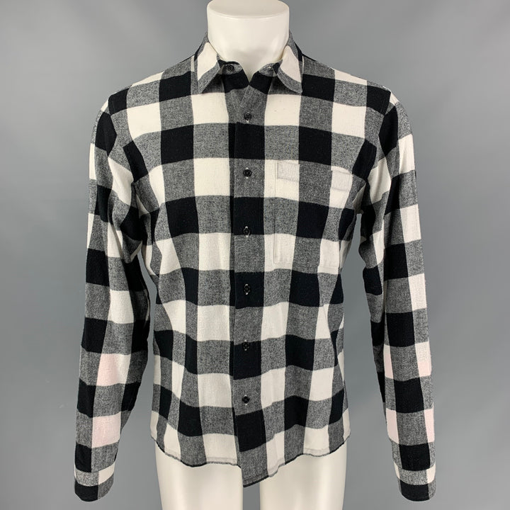SANDRO Camisa Manga Larga Franela De Algodón A Cuadros Blanco Y Negro Talla M