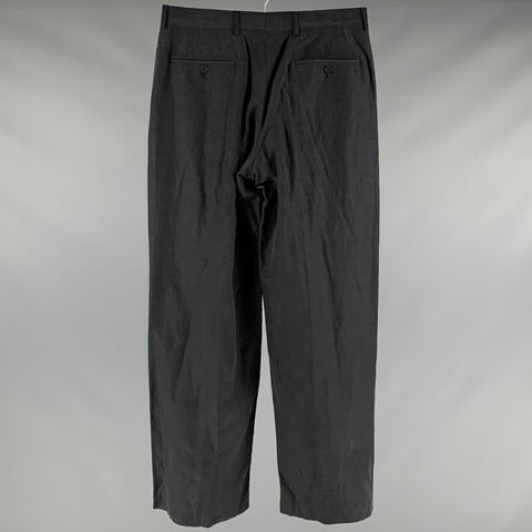 EMPORIO ARMANI Taille 32 Pantalon habillé en lin et soie noir avec braguette zippée