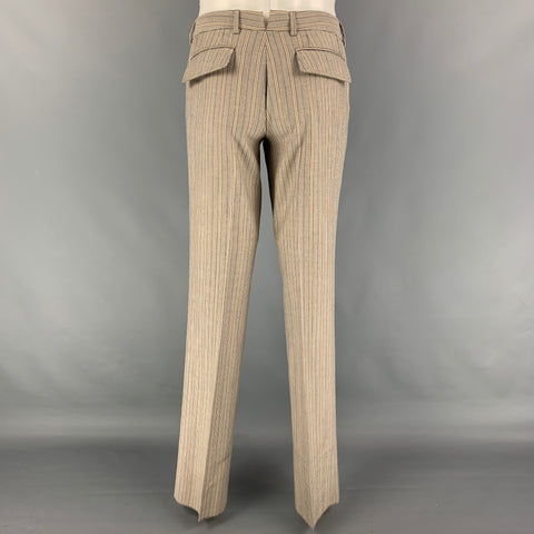 D&G by DOLCE & GABBANA Size 36 Khaki Navy Stripe Polyester Blend Notch Lapel Suit