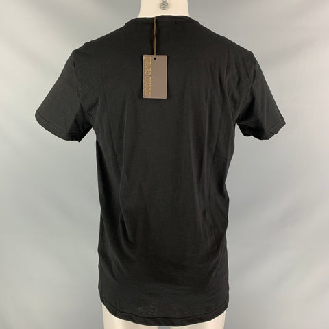 ROBERTO CAVALLI Size XL Black White Graphic Cotton Short Sleeve Shirt