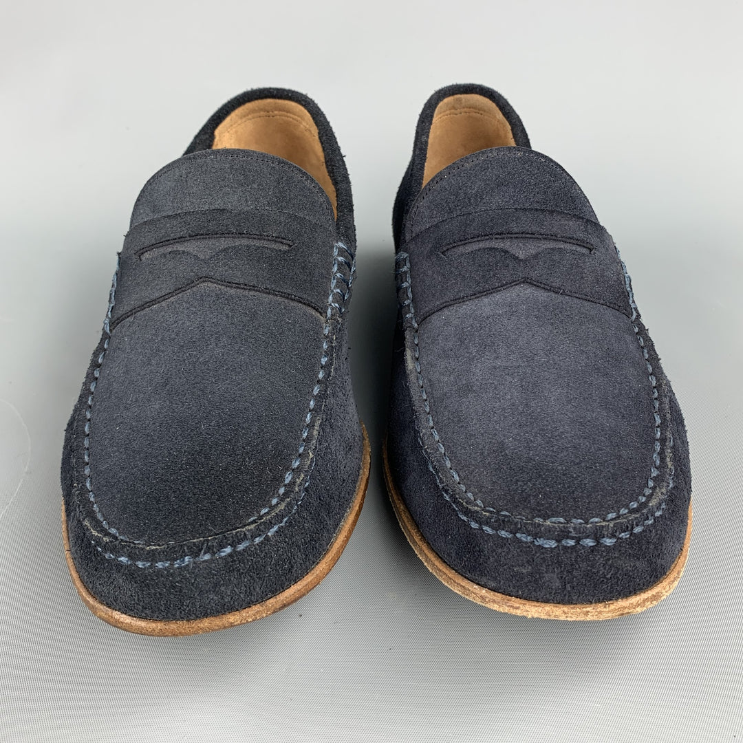 BALLY Size 7.5 Navy Suede Slip On Loafers