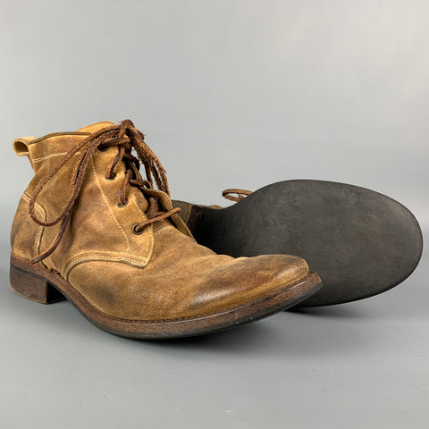 01000010 by BOCCACCINI Size 10 Tan Distressed Leather Lace Up Boots