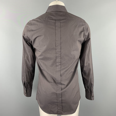 DOLCE & GABBANA Size S Brown Stripe Cotton Button Up Long Sleeve Shirt