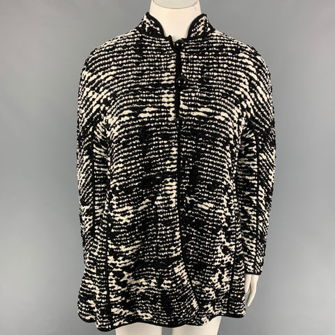 GIORGIO ARMANI Size 10 Black White Viscose Blend Woven Buttoned Coat