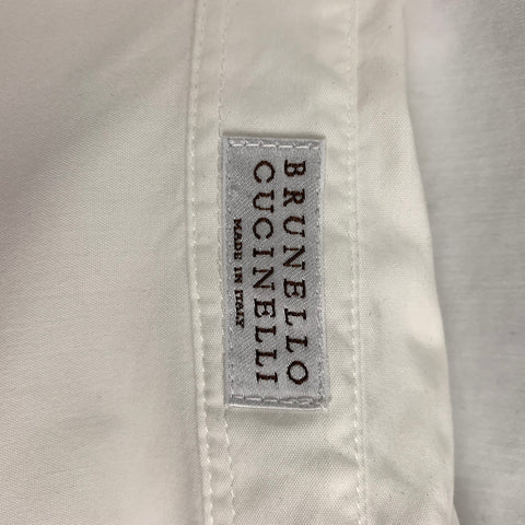 BRUNELLO CUCINELLI Size L White Cotton Blend Button Down Blouse