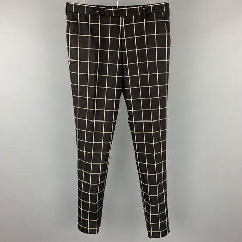 PAUL SMITH Size 32 Black & White Window Pane Wool Zip Fly Dress Pants
