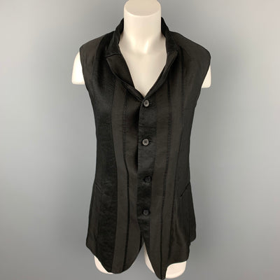 MASNADA Size XS Black Linen Blend Notch Lapel Vest