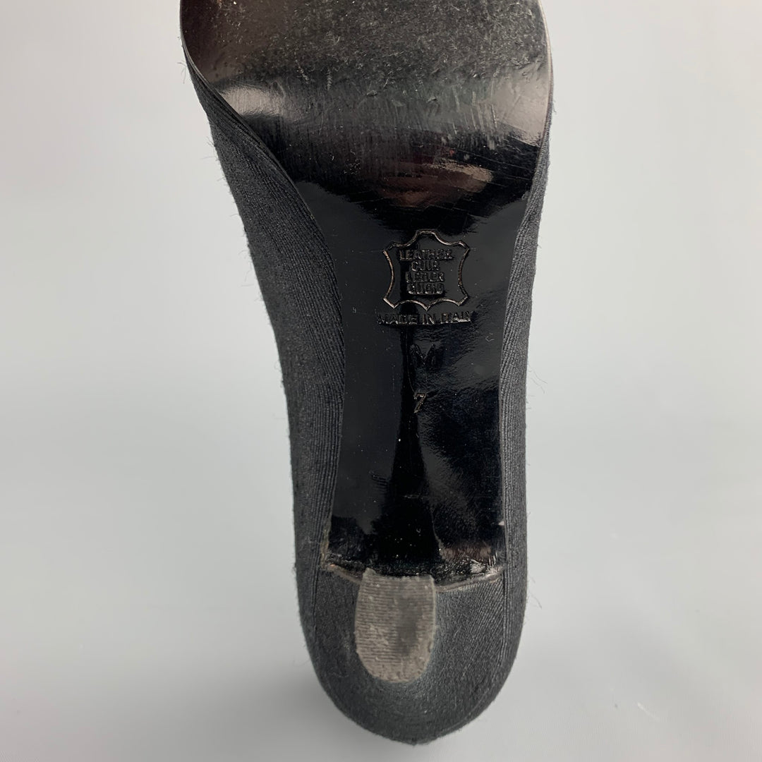 YVES SAINT LAURENT Size 7 Black Textured Fabric Platform Pumps