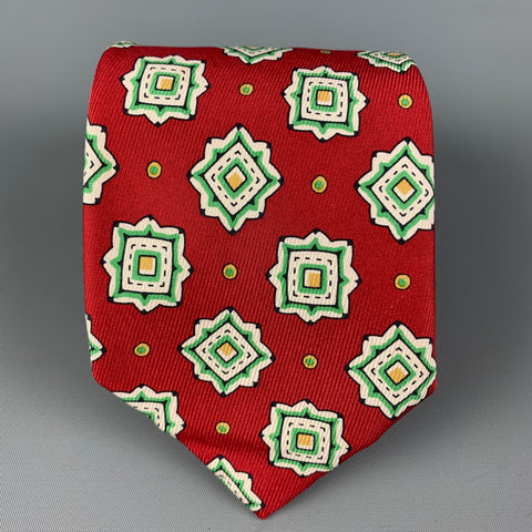 GIANFRANCO FERRE Red White Green Silk Square Tie