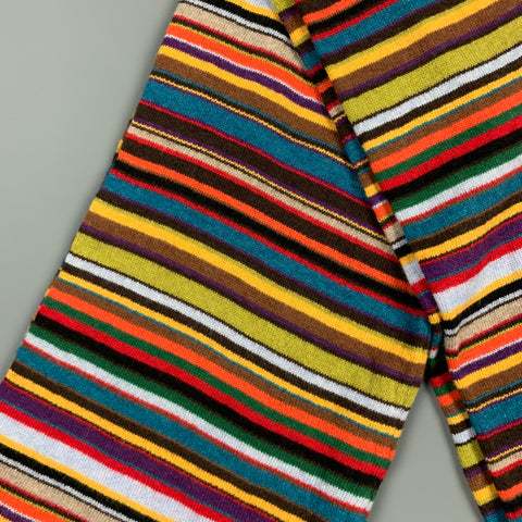 PAUL SMITH Multi-Color Stripe Knitted Wool Cashmere Blend Scarf