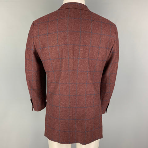 ERMENEGILDO ZEGNA Size 40 Burgundy Navy Window Pane Cashmere Sport Coat
