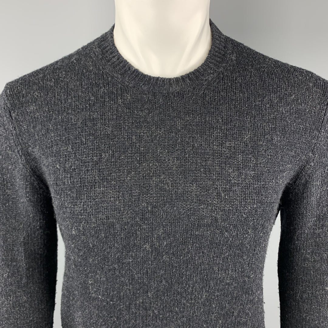 PRADA Size S Charcoal Knitted Wool Blend Crew-Neck Elbow Patches Pullover Sweater