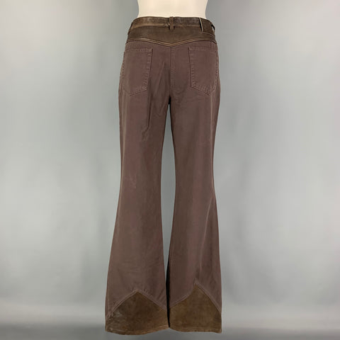 CHANEL Size 10 Brown Cotton Leather Trim Straight Casual Pants