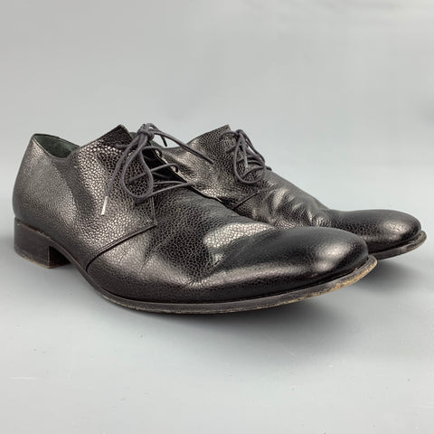 JOHN RICHMOND Size 10.5 Black Textured Leather Square Toe Loafers