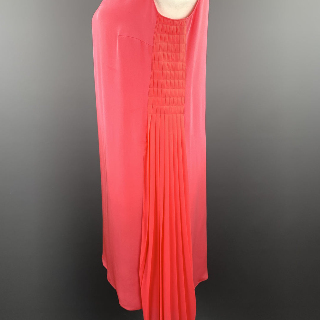 AKRIS Vestido recto con pliegues laterales sin mangas de gasa de seda rosa talla 12