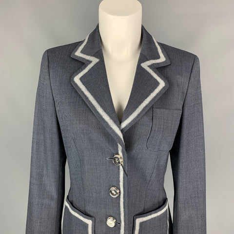 ESCADA Taille 6 Veste en laine vierge sergée grise et gris clair