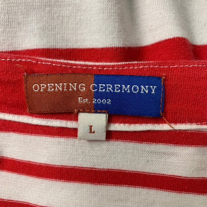 OPENING CEREMONY Size L Red White Stripe Cotton Crew-Neck T-shirt