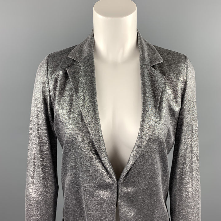 MAJESTIC FILATURES Size S Silver Metallic Linen Open Front Jacket