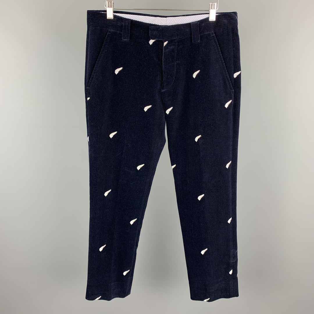 MICHAEL BASTIAN Size 32 x 28 Navy Embroidery Corduroy Dress Pants