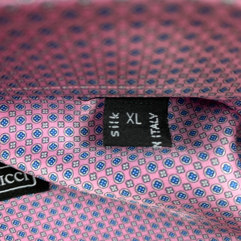 STEFANO RICCI Size XL Lilac Light Blue Dots Silk Long Sleeve Shirt