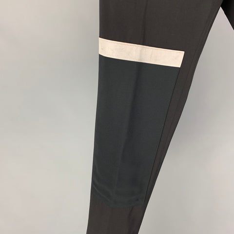 LANVIN Size 32 Black Silver Virgin Wool Flat Front Casual Pants