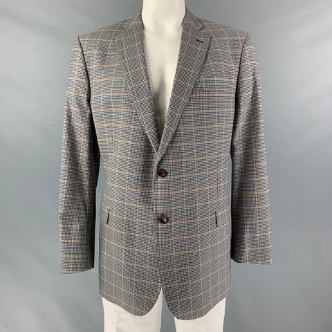 BROOKS BROTHERS Size 46 Navy & Beige Plaid Wool Single Button Sport Coat